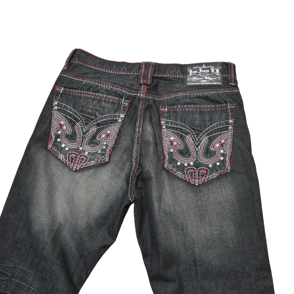 Pepe Jeans Premium Vintage 73 Jeans Mens 36x31 Black Straight Embroidered Denim